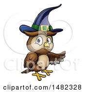 Cartoon Presenting Witch Owl Wearing A Hat