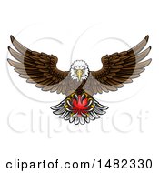 Cartoon Swooping American Bald Eagle With A Cricket Ball In His Talons