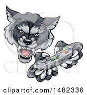 Poster, Art Print Of Mad Wolf Mascot Holding A Video Game Controller