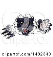 Poster, Art Print Of Vicious Roaring Black Panther Mascot Shredding Through A Wall With A Baseball