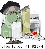 Cartoon Happy Black Woman Doing Laundry