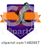 Clipart Of A Halloween Rising Zombie Label Or Logo Royalty Free Vector Illustration