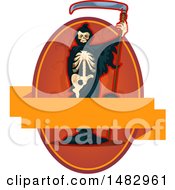 Poster, Art Print Of Halloween Skeleton Grim Reaper Label Or Logo