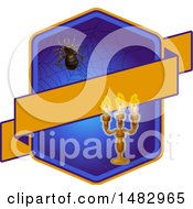 Clipart Of A Halloween Spider And Candelabra Label Or Logo Royalty Free Vector Illustration