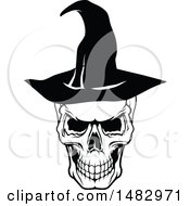 Clipart Of A Halloween Skull Wearing A Witch Hat Royalty Free Vector Illustration