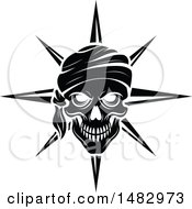Poster, Art Print Of Black And White Pirate Skull And Compass Star