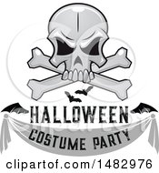 Poster, Art Print Of Skull And Crossbones With Bats And A Costume Party Banner