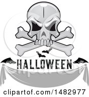 Clipart Of A Skull And Crossbones With Bats And A Banner Royalty Free Vector Illustration
