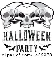 Clipart Of A Trio Of Skulls With Halloween Party Text And Bats Royalty Free Vector Illustration