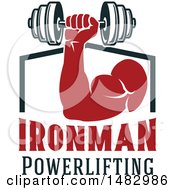 Poster, Art Print Of Bodybuilders Arm Working Out With A Dumbbell Over Ironman Powerlifting Text