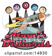 Poster, Art Print Of Space Rocket Flying Past Pool Balls On A Vintage Atomic Billiards Sign