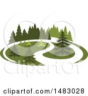 Poster, Art Print Of Green Landscape With Evergreen Trees