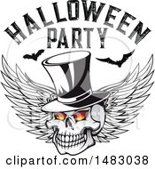 Poster, Art Print Of Winged Skull With Halloween Party Text