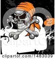 Poster, Art Print Of Pirate Skull And Crossbones Over A Frame And Grunge With A Jackolantern