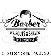 Poster, Art Print Of Black And White Hair Scissors Barber Haircuts And Shaves Design
