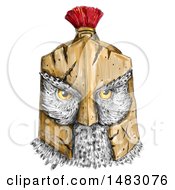 Poster, Art Print Of Owl Head Wearing A Spartan Helmet In Sketched Tattoo Style