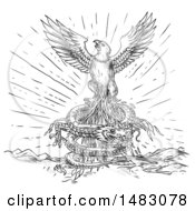 Poster, Art Print Of Phoenix Or Eagle Escaping A Coiling Dragon In Sketched Tattoo Style