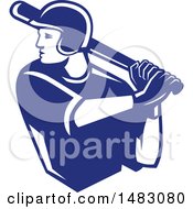 Clipart Of A Blue And White Batting Baseball Player Royalty Free Vector Illustration