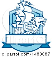 Poster, Art Print Of Galleon Ship With A Wolf Head Bow In A Crest