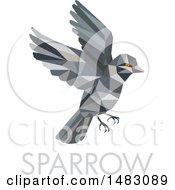 Poster, Art Print Of Flying Sparrow Bird In Low Poly Style Over Text