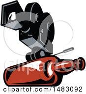Clipart Of A Retro Movie Film Camera With A Whiskey Bottle Royalty Free Vector Illustration