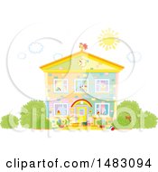 Clipart Of A Two Story Home Facade On A Sunny Day Royalty Free Vector Illustration