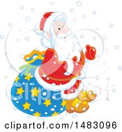 Poster, Art Print Of Christmas Santa Claus Sitting On A Sack In The Snow