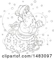 Poster, Art Print Of Black And White Christmas Santa Claus Sitting On A Sack In The Snow