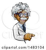 Poster, Art Print Of Cartoon Black Male Scientist Pointing Down Around A Sign