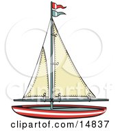 Toy Sailboat With Flags Retro Clipart Illustration