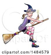 Poster, Art Print Of Witch Holding A Magic Wand And Flying On A Broomstick
