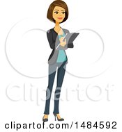 Clipart Of A Happy Business Woman Writing On A Clipboard Royalty Free Illustration