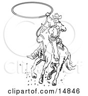 Roper Cowboy On A Horse Swinging A Lasso To Catch A Cow Or Horse Clipart Illustration by Andy Nortnik