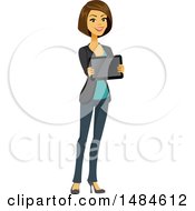 Clipart Of A Happy Business Woman Holding A Tablet Computer Royalty Free Illustration