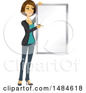 Happy Business Woman Writing On A Presentation Board