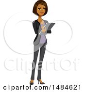 Happy Business Woman Writing On A Clipboard