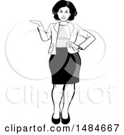 Clipart Of A Grayscale Full Length Hispanic Business Woman Presenting Royalty Free Vector Illustration
