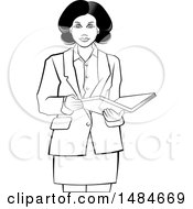 Clipart Of A Grayscale Hispanic Business Woman Holding An Open Book Royalty Free Vector Illustration