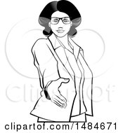 Clipart Of A Grayscale Hispanic Business Woman Reaching Out To Shake Hands Royalty Free Vector Illustration