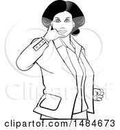 Poster, Art Print Of Grayscale Hispanic Business Woman Gesturing Call Me