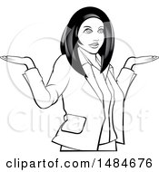 Clipart Of A Grayscale Hispanic Business Woman Shrugging Royalty Free Vector Illustration