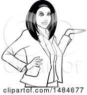 Clipart Of A Grayscale Hispanic Business Woman Presenting Royalty Free Vector Illustration