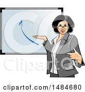 Clipart Of A Hispanic Business Woman Pointing To And Presenting A Board With An Arrow Royalty Free Vector Illustration
