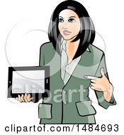 Poster, Art Print Of Hispanic Business Woman Holding And Pointing To A Tablet Computer