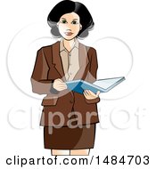 Clipart Of A Hispanic Business Woman Holding An Open Book Royalty Free Vector Illustration