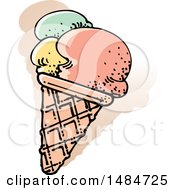 Clipart Of A Sketched Waffle Ice Cream Cone Royalty Free Vector Illustration by Lal Perera