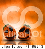 Poster, Art Print Of 3d Halloween Jackolantern Pumpkins On An Orange Watercolor Background