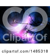 Clipart Of A 3d Bare Tree Against A Night Sky With Planets Royalty Free Illustration