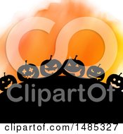 Poster, Art Print Of Silhouetted Hill With Halloween Jackolantern Pumpkins Over Orange Watercolor