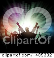 Clipart Of A Silhouetted Concert Audience Over Colorful Lights Royalty Free Vector Illustration